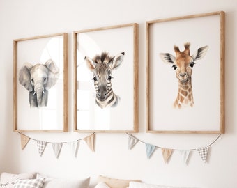 Safari Nursery Wall Art | Set of 3 Prints | Safari Animal Prints | Digital Print | Safari Nursery Art | Safari Nursery Decor | Kids Wall Art