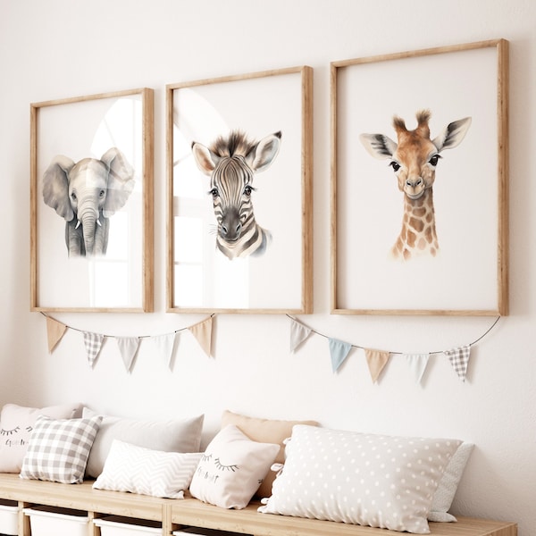 Safari Nursery Wall Art | Set of 3 Prints | Safari Animal Prints | Digital Print | Safari Nursery Art | Safari Nursery Decor | Kids Wall Art