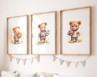 Teddy Bear Sports Nursery Print Set (Set of 3) (Digital Download)