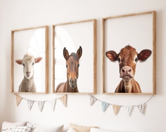 Farm Animal Nursery Prints: Horse, Cow, Sheep (Set of 3) (Digital Print)