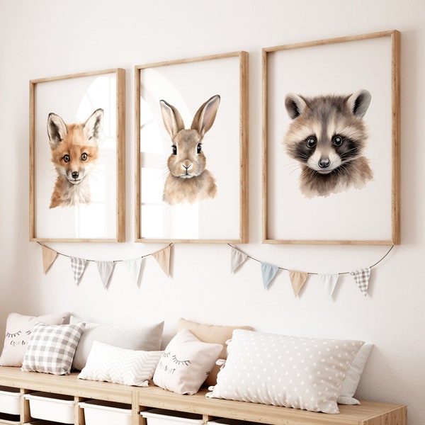 Woodland Animals Prints | Set of 3 Prints | Digital Print | Woodland Nursery Decor | Kids Nursery Decor | Woodland Nursery Wall Art