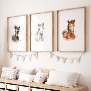 Horse Nursery Wall Art | Girl Nursery Decor | Baby Girl Wall Art | Digital Print | Horse Nursery Decor | Set of 3 prints | Baby Horse Print