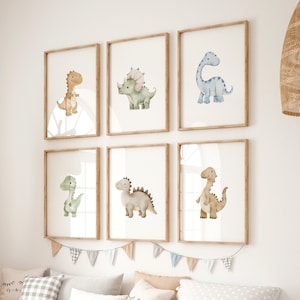 Stampe per cameretta con dinosauri, set da 6, stampe di dinosauri, decorazioni per cameretta con dinosauri, stampe digitali, tema cameretta con dinosauri, decorazioni murali per cameretta, poster con dinosauri