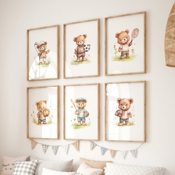 Sports Nursery Decor | Set of 6 | Sports Nursery Wall Art | Sports Nursery Art | Nursery Decor | Sports Themed Nursery | Teddy Bear Prints