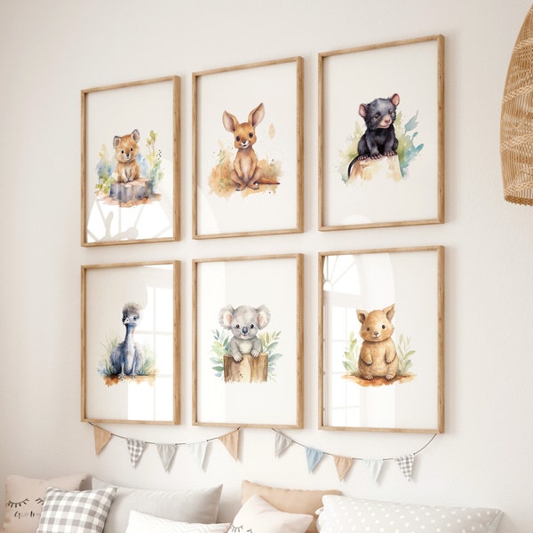 Cute Australian Animal Prints | Set of 6 Prints | Australian Animals | Australian Nursery Decor | Nursery Wall Art | Childrens Room Decor