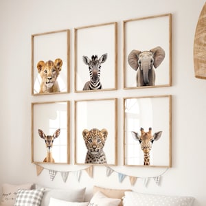 Estampados de animales de safari / Juego de 6 / Decoración de guardería de safari / Tema de guardería de safari / Tema de guardería de jungla / Decoración de pared de guardería