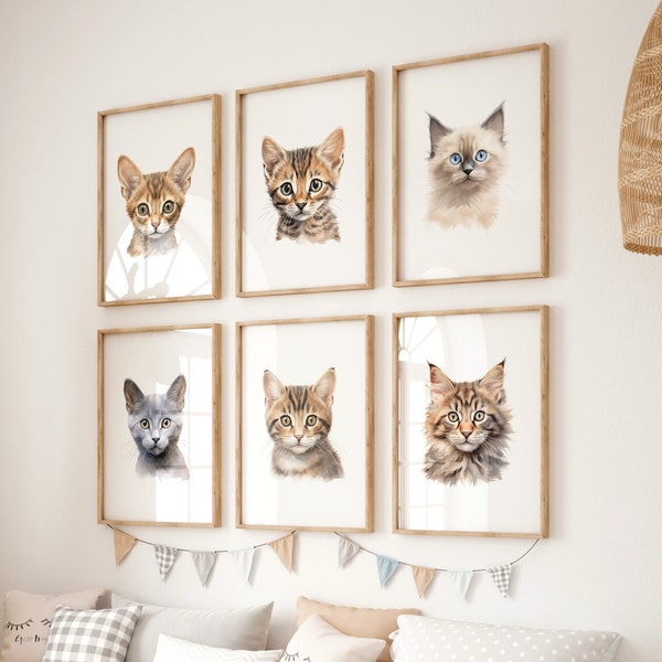 Cat Nursery Decor | Set of 6 | Cat Nursery Wall Art | Kitten Nursery Prints | Cat Wall Art | Kitten Nursery Wall Art | Cat Nursery Prints