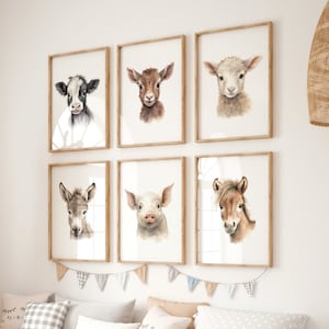 Juego de 6 impresiones de guardería de granja, arte de pared de animales de granja, decoración de guardería de granja, impresión de animal lindo, impresión de temática de corral, regalo de baby shower