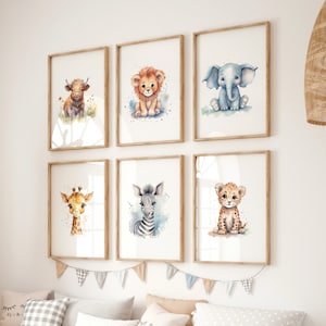 Safari Animal Nursery Prints:  Baby Art, Set of 6 (Digital Print)