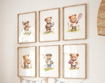 Sports Nursery Decor | Set of 6 | Sports Nursery Wall Art | Sports Nursery Art | Nursery Decor | Sports Themed Nursery | Teddy Bear Prints