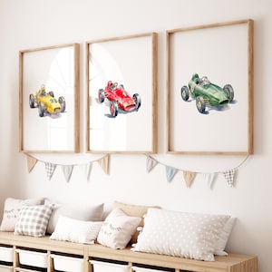 レースカープリント | プリント3枚セット | デジタルプリント | レースカーの子供部屋用装飾 | 男の子用子供部屋用装飾 | レースカーの子供部屋用プリント | レースカーのウォールアート