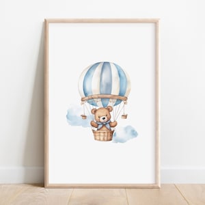 Teddy Bear Hot Air Balloon Print: Boy Nursery Decor (Digital Print)