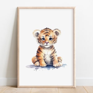 Impresión digital de tigre bebé / Impresión animal en acuarela / Arte infantil en acuarela / Impresión animal para bebé infantil / Arte mural de tigre / Tigre en acuarela