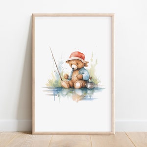 Teddy Bear Fishing Nursery Print:  Art (Digital Download)