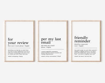 Funny Office Definition Prints Set: Cubicle Wall Art (Set of 3) (Digital Download)