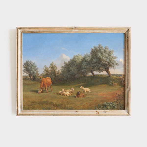 Country Farmhouse Painting | Farm Animal Painting | Digital Print | Farmhouse Decor | Countryside Painting | Vintage Landscape Print