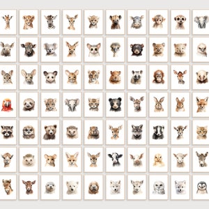 Paquete de 70 estampados de animales para guardería / Decoración de animales para guardería / Arte de animales para guardería / Impresiones digitales / Arte mural de animales para niños / Arte mural de animales adorables