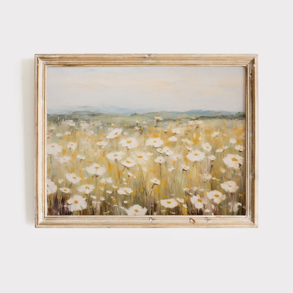 Daisy Field Painting: Meadow Wall Art Print (Digital Download)