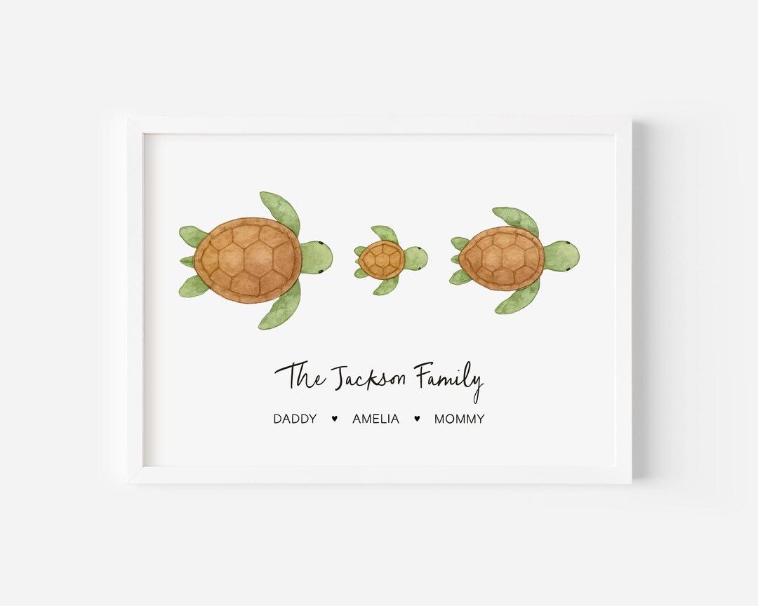 Family Turtle Graphics Custom Turtle Family Print: Personalized Ocean Nursery Art (digital ...