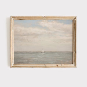 Vintage Seascape Painting: Coastal Sailboat Art Print (Digital Download)