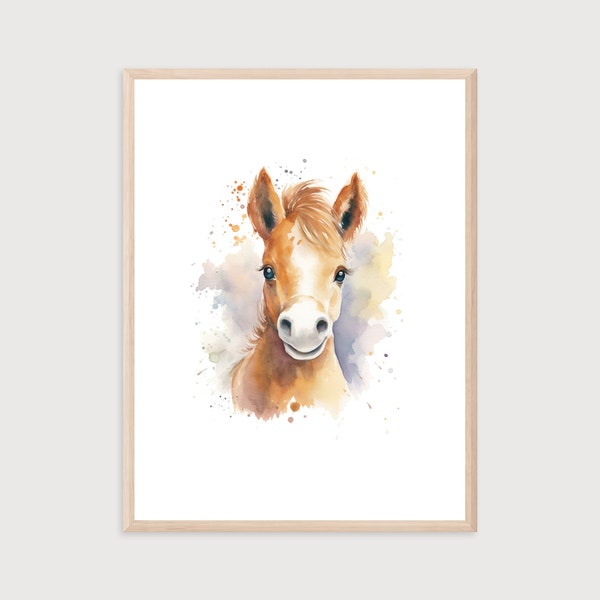 Baby Horse Digital Print | Watercolor Horse Wall Art | Nursery Wall Decor | Horse Wall Decor | Nursery Animal Wall Art | Horse Wall Art