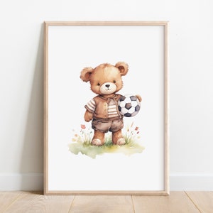 Teddy Bear Football Nursery Print: Sports Baby Room Decor (Digital Print)