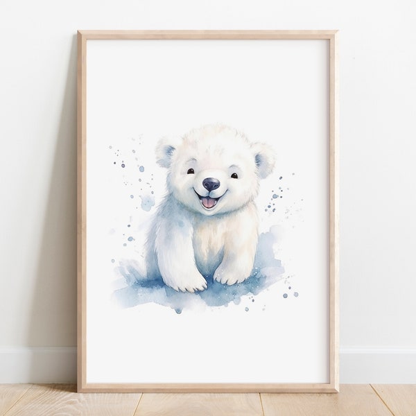 Baby Polar Bear Print | Arctic Animal Print | Digital Print | Watercolor Polar Bear | Polar Bear Wall Art | Arctic Nursery Decor