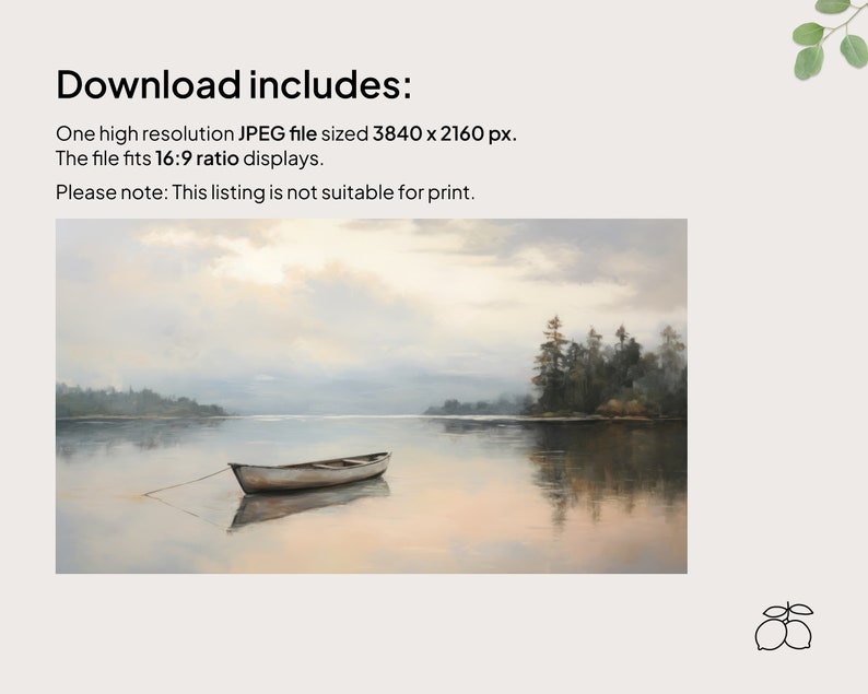 Lake Landscape Frame TV Art: Serene Boat Scene (Digital Download) image 6
