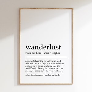 Wanderlust Definition Print Wanderlust Decor Travel Wall Art Gift for Traveler Wanderlust Wall Art Travel Poster Digital Print image 1