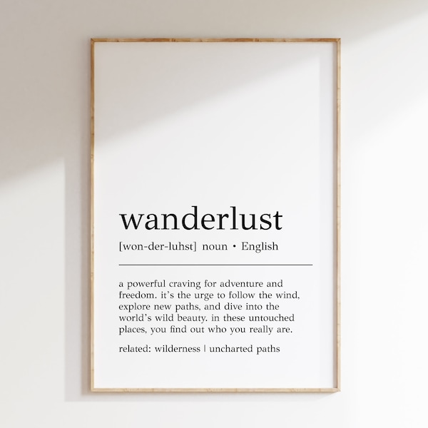 Fernweh Definition Print | Wanderlust Dekor | Reise Wand Kunst | Geschenk für Reisende | Fernweh Wand Kunst | Reise Poster | Digitaldruck