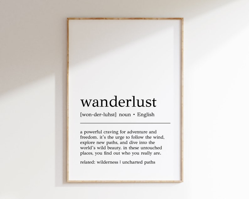 Wanderlust Definition Print Wanderlust Decor Travel Wall Art Gift for Traveler Wanderlust Wall Art Travel Poster Digital Print image 1