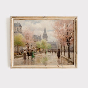 French Provincial Town Square Antique Painting Art Print (Digital Print)