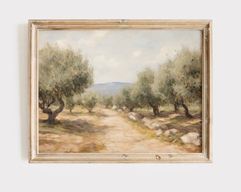 Italian Olive Trees Landscape Print | Landscape Oil Painting | Digital Print | Vintage Landscape Art | Olive Trees Art | Landscape Painting