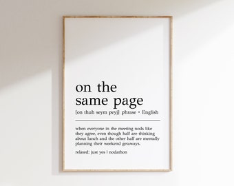 On The Same Page Definition Print: Funny Office Decor (Digital Print)