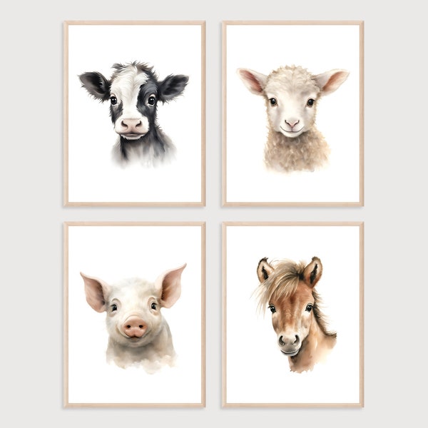 Farm Nursery Decor | Set of 4 Prints | Farm Nursery Prints | Digital Print | Farm Animal Prints | Farm Nursery Wall Art | Kids Room Decor