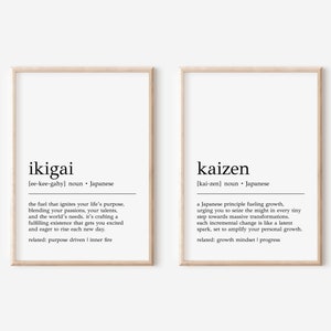 Ikigai and Kaizen Definition Prints: Japanese Wall Art (Set of 2) (Digital Print)