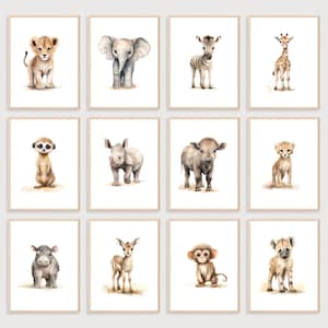 Safari Nursery Decor | Set of 12 | Safari Animal Prints | Digital Print | Jungle Nursery Theme | Jungle Animal Wall Art | Digital Download