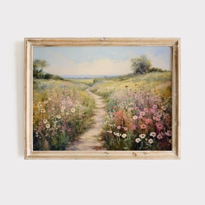 Weideprint | Wilde bloemen schilderij | Platteland afdrukken | Landschapskunst | Lente landschap afdrukken | Wilde bloemen veldprint | Weide schilderij