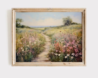 Meadow Print | Wildflower Painting | Countryside Print | Landscape Art | Spring Landscape Print | Wildflower Field Print | Meadow Painting