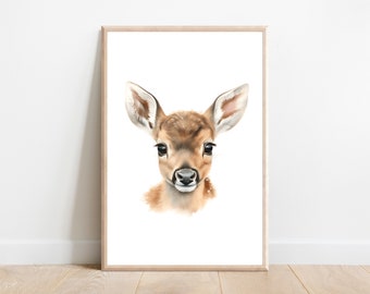 Stampa per cameretta dei cervi: stampa murale con animali del bosco (stampa digitale)