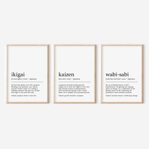 Japanese Definition Prints: Ikigai, Kaizen, Wabi Sabi (Set of 3) (Digital Print)