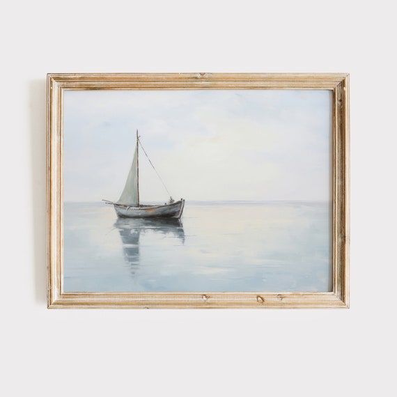 Nautical Sailboat Painting: Marine Ocean Landscape Art (Digital Print)