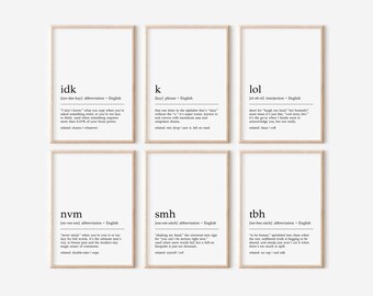 Funny Teen Definition Prints: Teen Room Wall Art (Set of 6) (Digital Download)