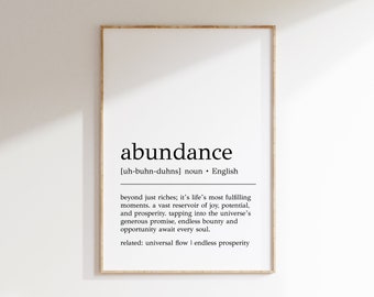 Abundance Definition Print | Abundance Wall Art | Law of Attraction Poster | Motivational Wall Art | Abundance Poster | Digital Print