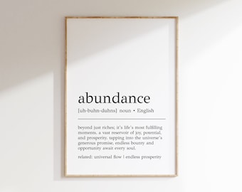 Abundance Definition Print | Abundance Wall Art | Law of Attraction Poster | Motivational Wall Art | Abundance Poster | Digital Print