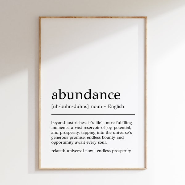 Abundance Definition Print | Abundance Wall Art | Law of Attraction Poster | Motivational Wall Art | Abundance Poster | Digital Print