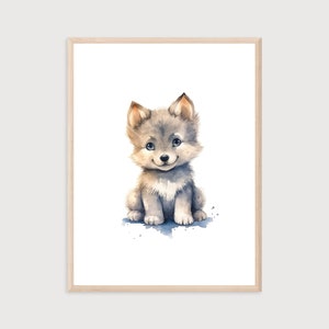 Baby Wolf Druck | Tier Digitaldruck | Aquarell Wolf | Kinderzimmer Aquarell Kunst | Wolf Wand Kunst | Kinderzimmer Wand Kunst | Süße Wolf Wandkunst