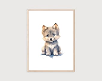 Baby Wolf Print | Animal Digital Print |  Wolf | Nursery  Art | Wolf Wall Art | Nursery Wall Art | Cute Wolf Wall Art