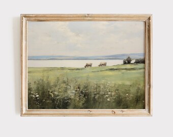 Rustic Spring Landscape Painting: Farmhouse Country Decor (Digital Print)