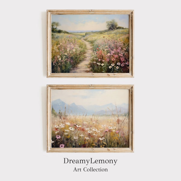 Meadow Landscape Prints SET | Set of 2 Prints | Country Landscape Prints | Meadow Wall Art | Wildflower Landscape | Meadow Painting Prints